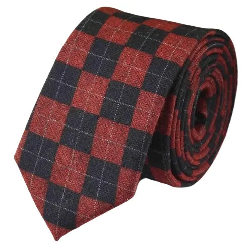 Red and Black Checkered Cotton Necktie for Classy Men