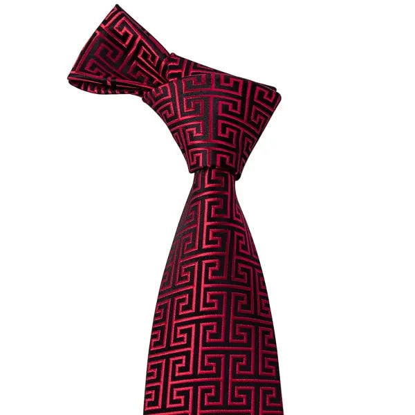 Red Black Geometric Silk Tie for Classy Men