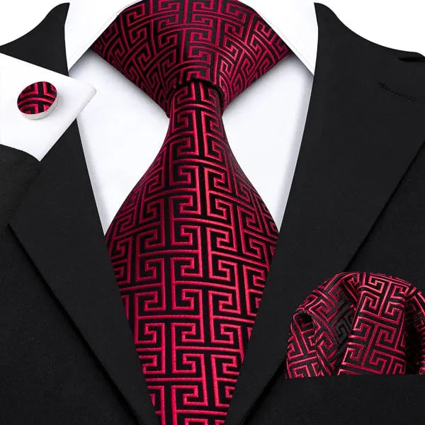 Red Black Geometric Silk Tie for Classy Men
