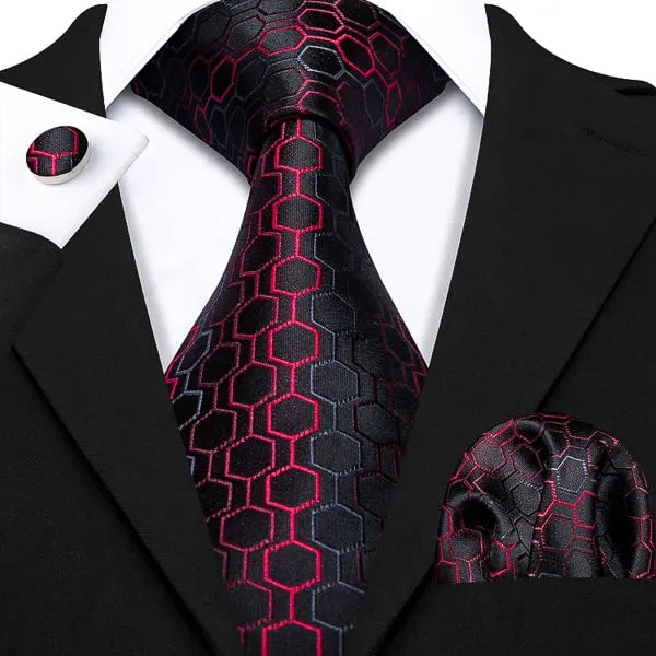 Red and Black Hexagon Silk Tie for Classy Men