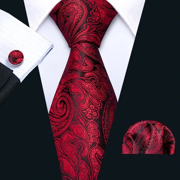 Silk Tie for Men - Classy Red and Black Paisley Design
