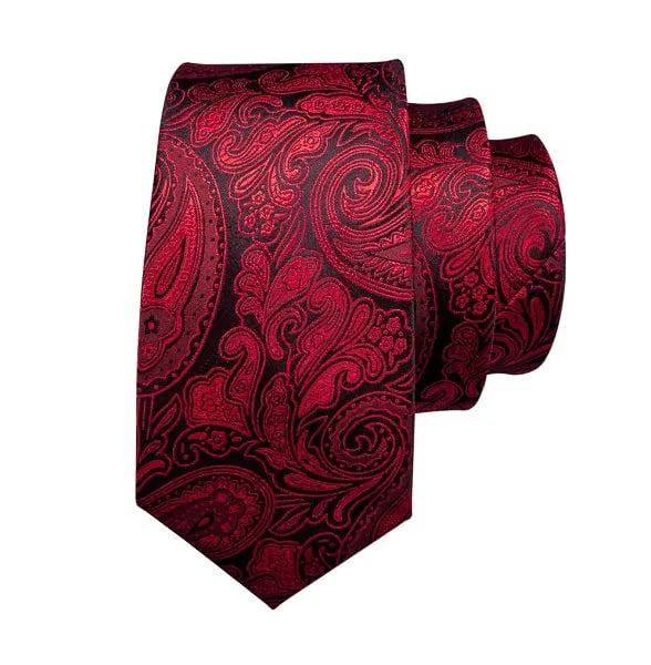 Silk Tie for Men - Classy Red and Black Paisley Design