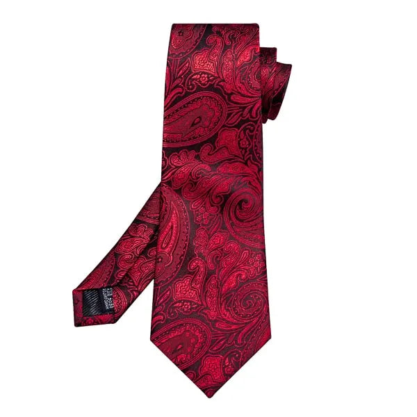 Silk Tie for Men - Classy Red and Black Paisley Design