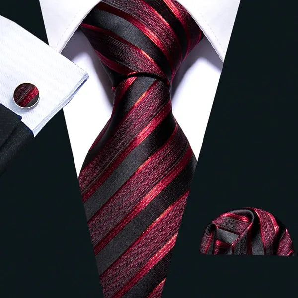 Red and Black Striped Silk Tie for Classy Men