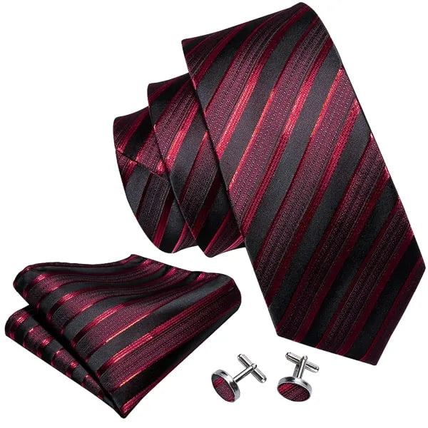 Red and Black Striped Silk Tie for Classy Men
