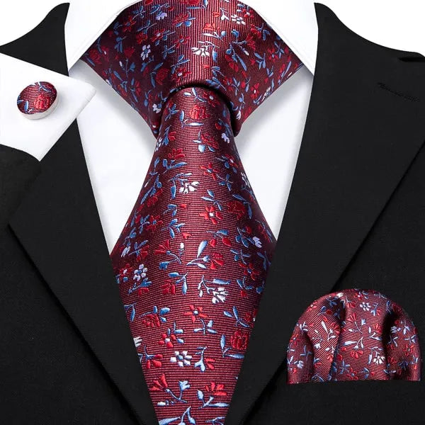 Red Flower Silk Tie for Men - Elegant Accessory for Formal Attire