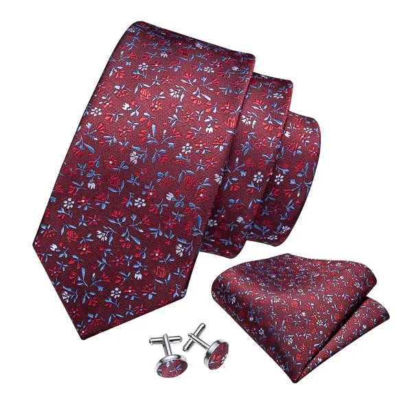 Red Flower Silk Tie for Men - Elegant Accessory for Formal Attire