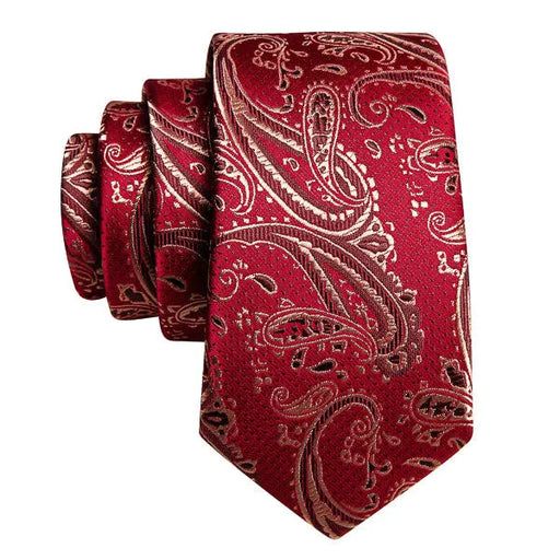 Elegant Red and Gold Paisley Silk Necktie for Men