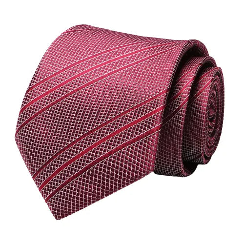 Red and Silver Striped Silk Tie for Men - Elegant Accessory for Formal Events