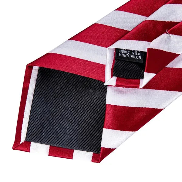 Silk Tie for Men - Classy Red White Candy Stripe Design