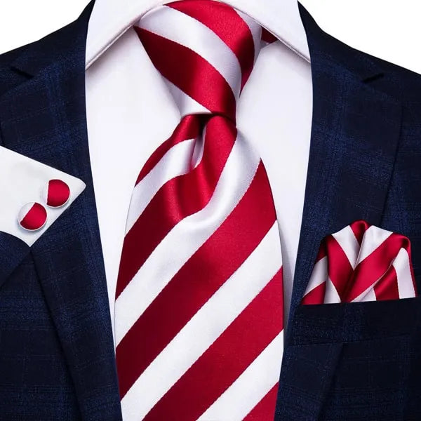 Silk Tie for Men - Classy Red White Candy Stripe Design