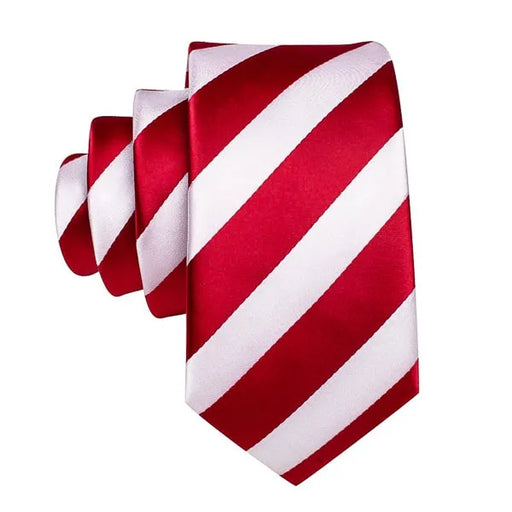 Silk Tie for Men - Classy Red White Candy Stripe Design