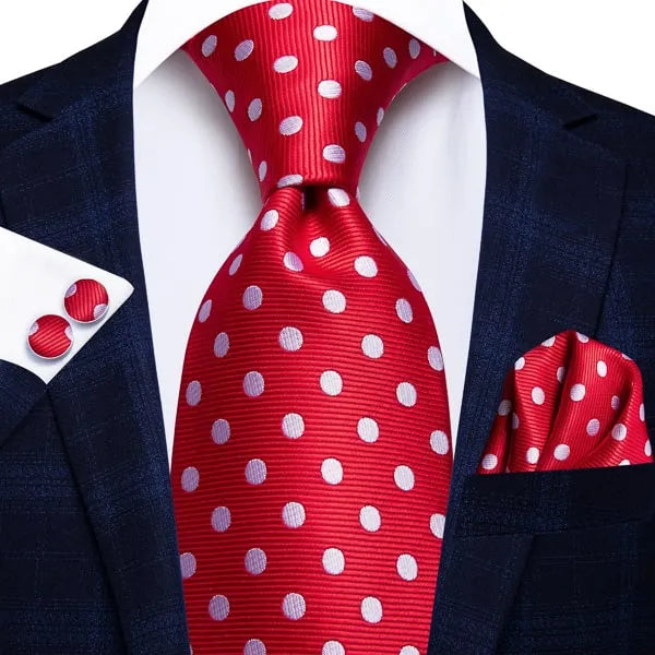 Red and White Polka Dot Silk Tie for Classy Men
