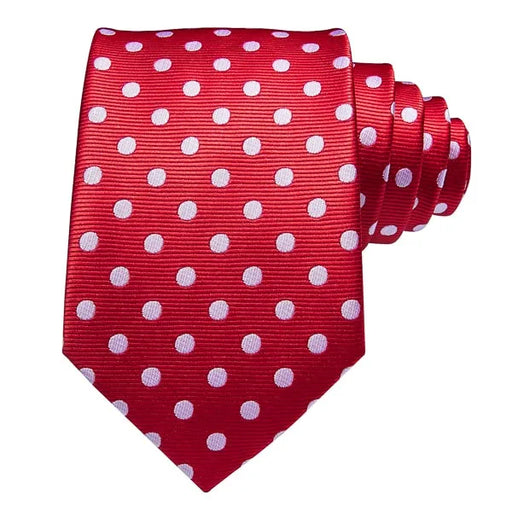 Red and White Polka Dot Silk Tie for Classy Men