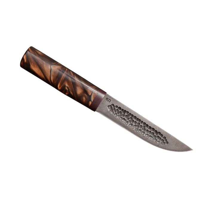 Couteau en acier Damas avec manche en bois hybride époxy rouge