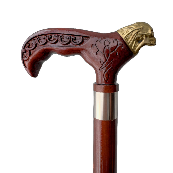 Artisan Skull-Handled Walking Stick Carved Wooden Cane for Men
