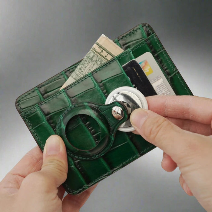 Custom Engraving Italian Cow Leather AirTag Card Holder Wallet