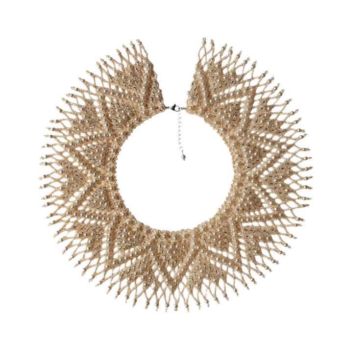 Ivory Beaded Collar Necklace – Bridal Boho with Glass Pearls