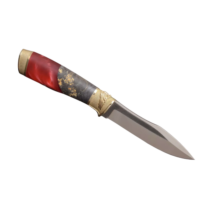 Couteau en acier Damas avec manche en bois hybride époxy rouge