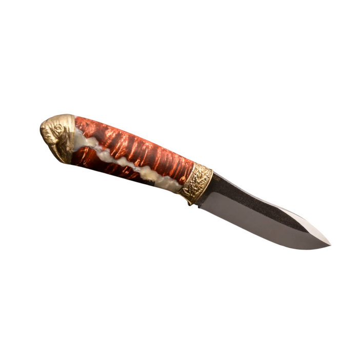 Couteau en acier Damas avec manche en bois hybride époxy rouge