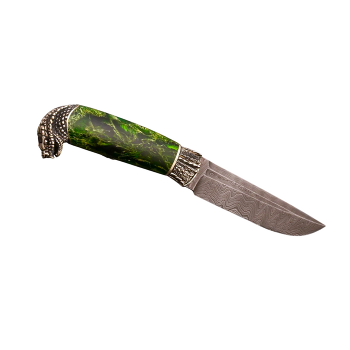 Couteau en acier Damas avec manche en bois hybride époxy rouge