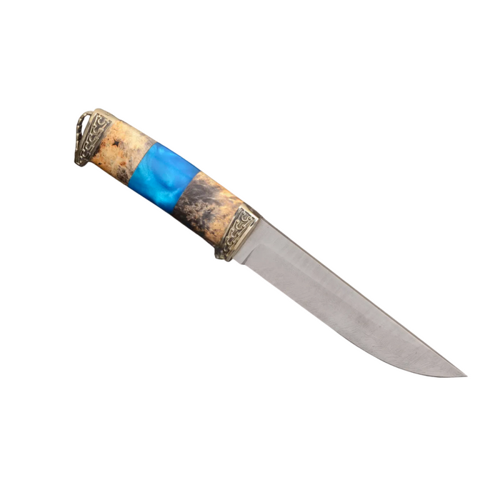 Couteau en acier Damas avec manche en bois hybride époxy rouge