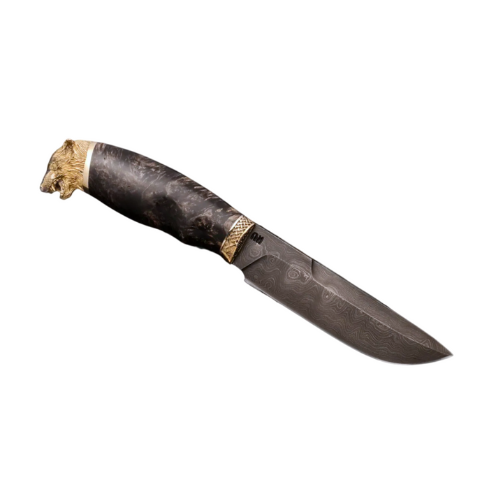 Couteau en acier Damas avec manche en bois hybride époxy rouge