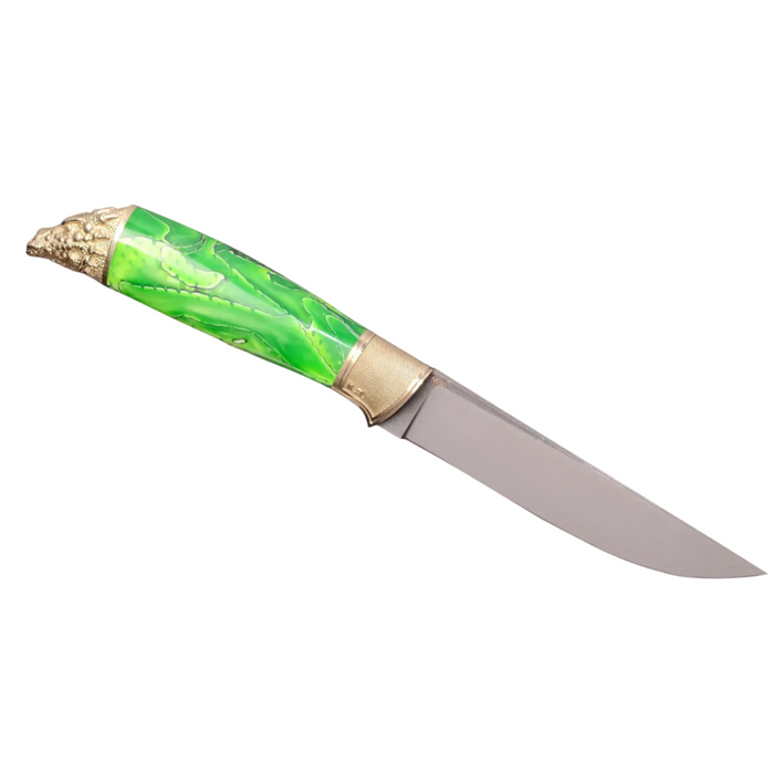 Couteau en acier Damas avec manche en bois hybride époxy rouge