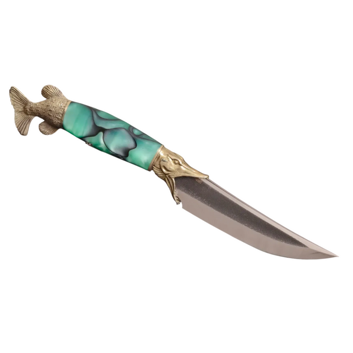 Couteau en acier Damas avec manche en bois hybride époxy rouge