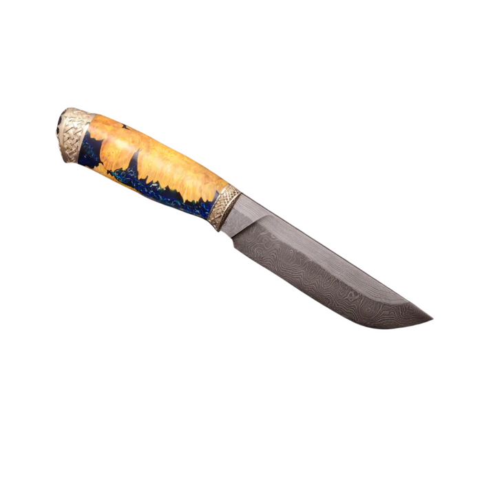 Couteau en acier Damas avec manche en bois hybride époxy rouge