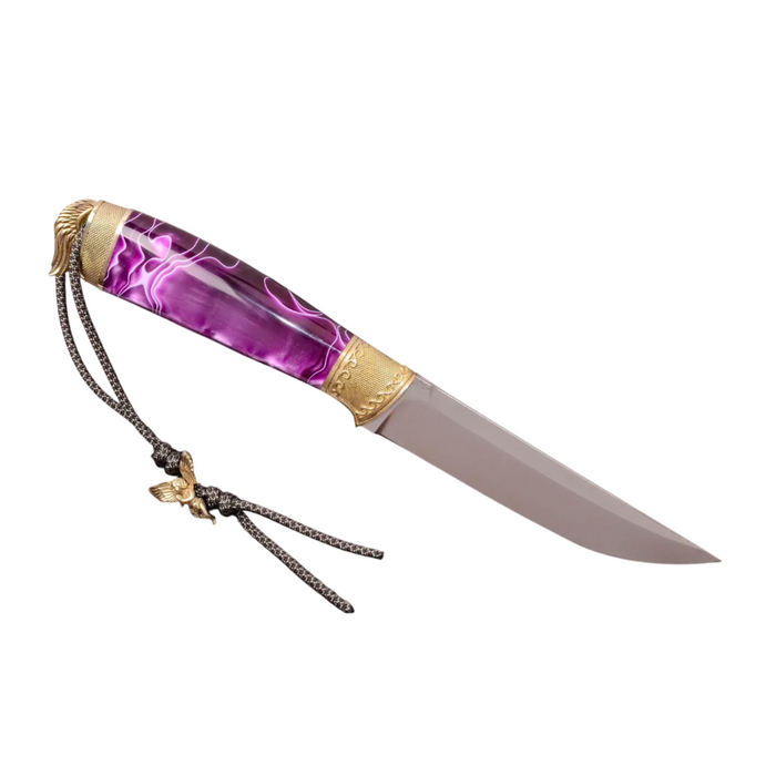 Couteau en acier Damas avec manche en bois hybride époxy rouge