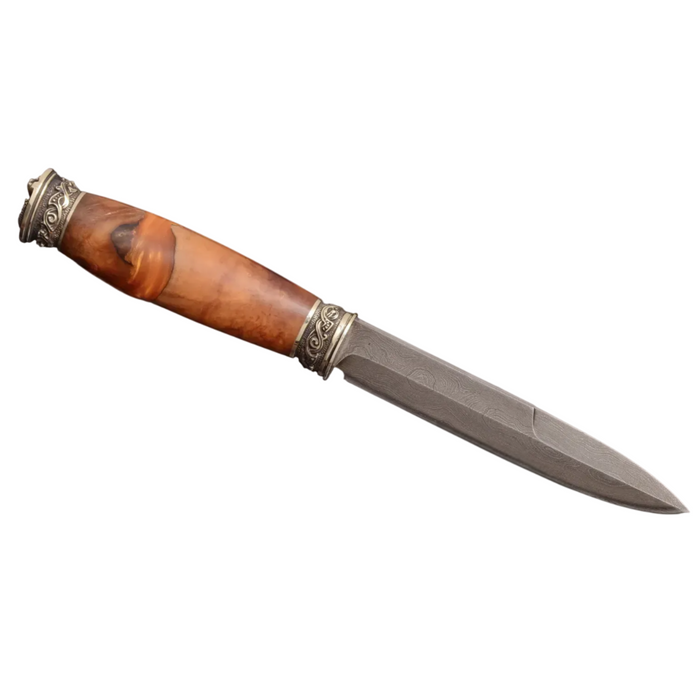 Couteau en acier Damas avec manche en bois hybride époxy rouge