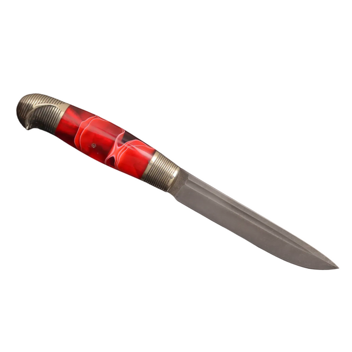 Couteau en acier Damas avec manche en bois hybride époxy rouge