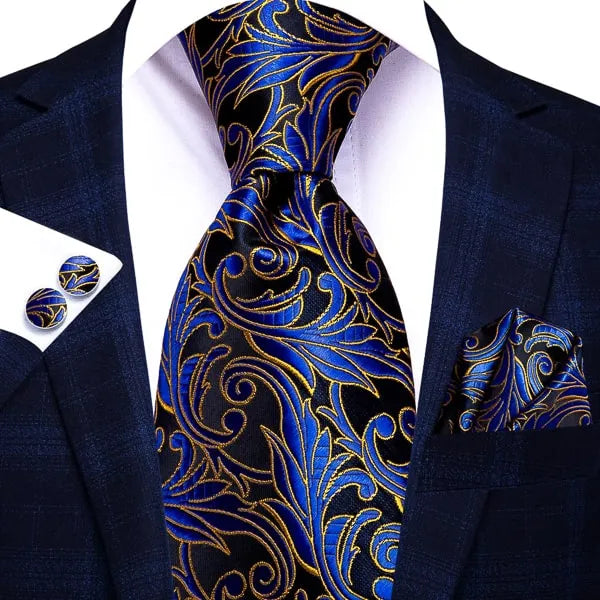 Royal Blue Floral Silk Tie for Classy Men - Elegant Accessory for Formal Occasions