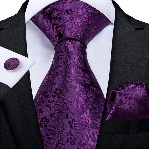 Royal Purple Floral Silk Tie for Men - Classy and Elegant Accessory