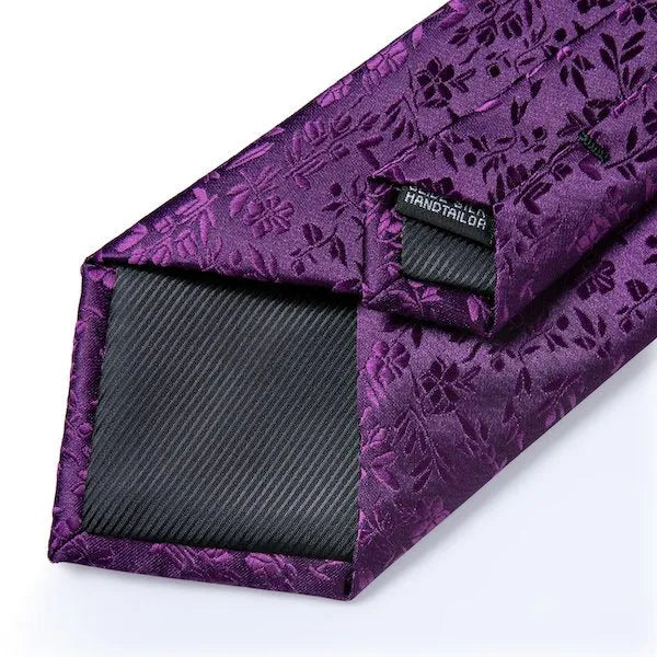 Royal Purple Floral Silk Tie for Men - Classy and Elegant Accessory