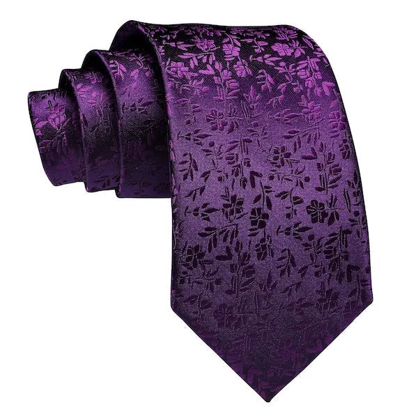 Royal Purple Floral Silk Tie for Men - Classy and Elegant Accessory