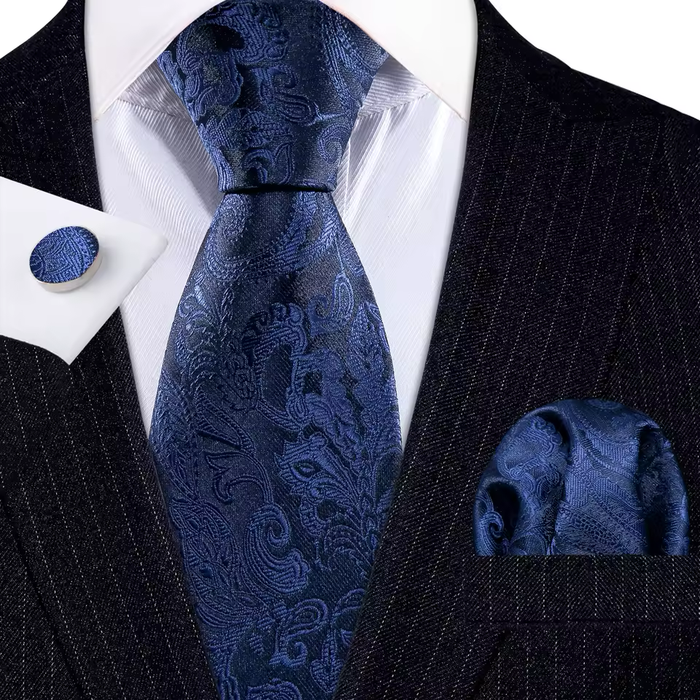 Royal Blue Floral Silk Tie for Classy Men - Elegant Accessory for Formal Occasions
