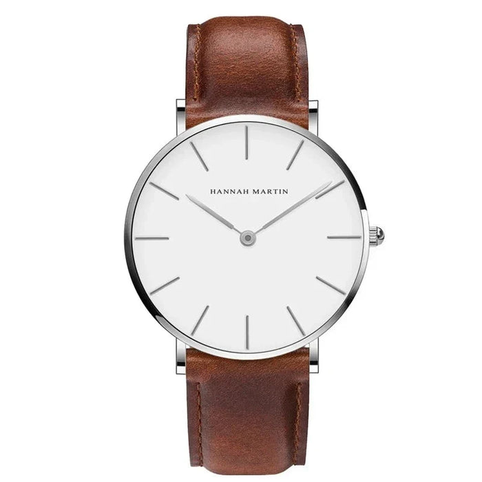 NEXORA® Elegant Silver Brown Leather Watch