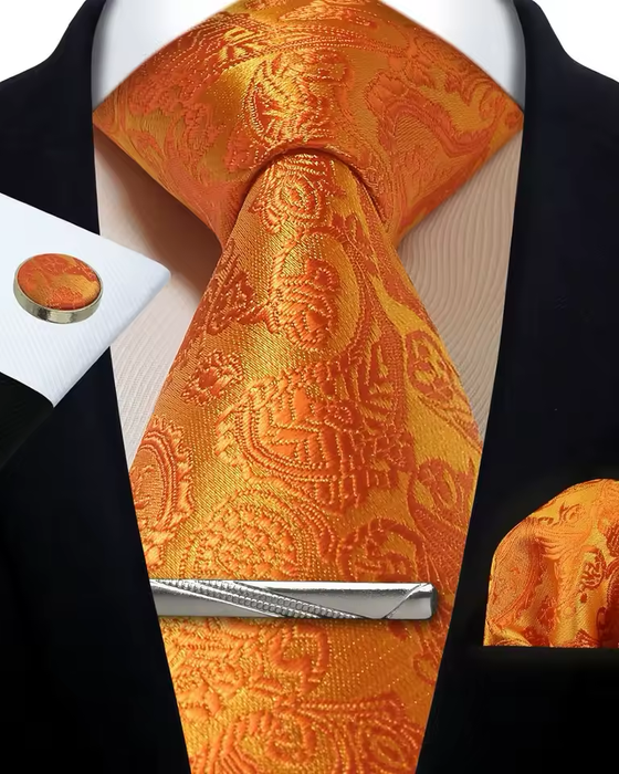 Cravate en soie pour homme à motif cachemire jaune et blanc, accessoire élégant