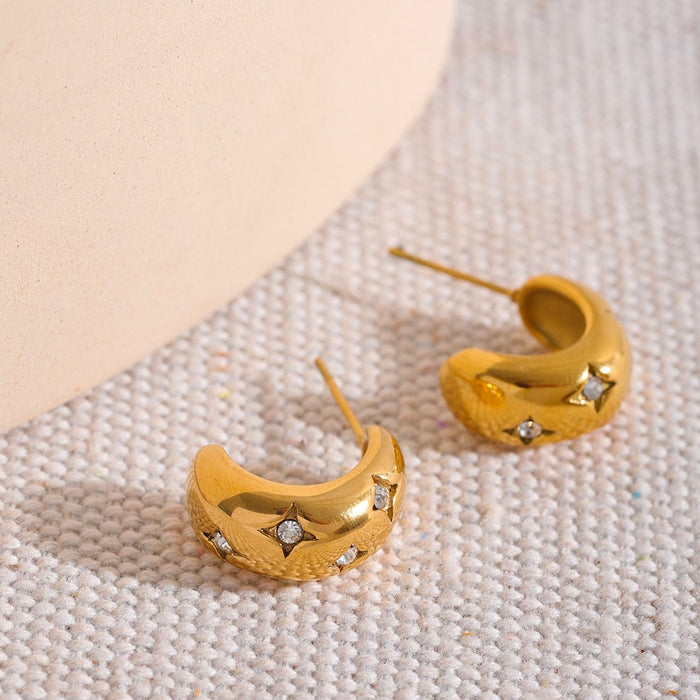 Moon Shape Earrings with Crystals