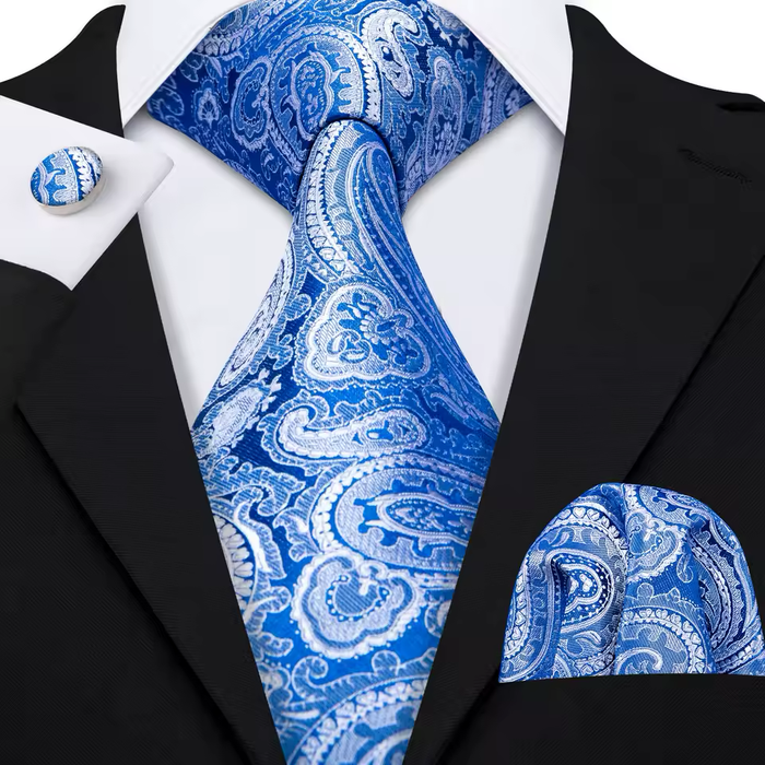 Classy Men Blue & Gold Floral Silk Tie