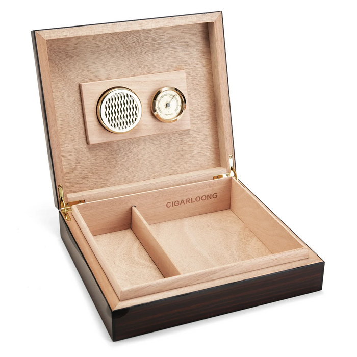 Portable Cedar Wood Cigar Humidor – 35-Cigar Capacity with Hygrometer