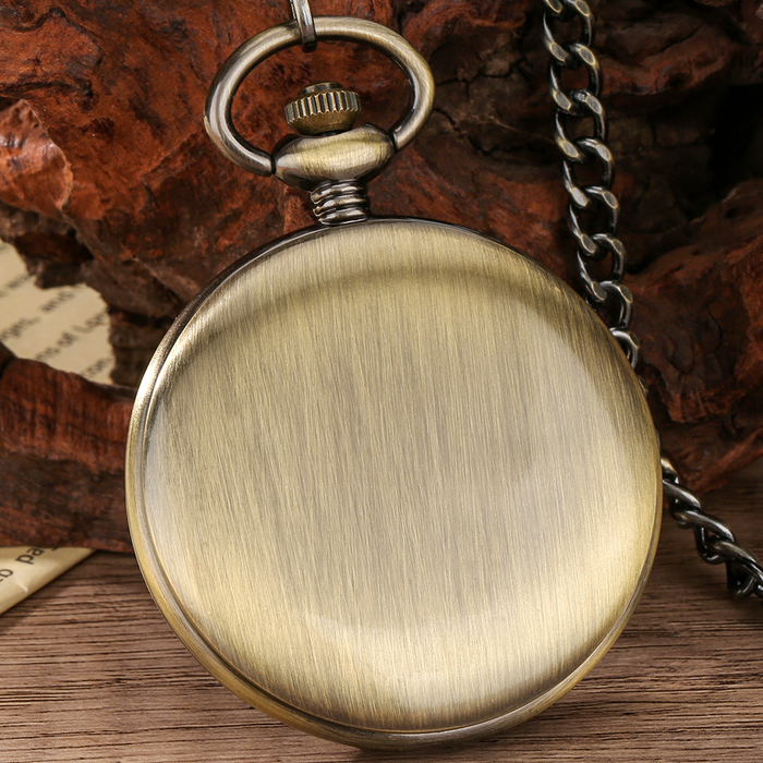 Antique Red Wood Bronze Pocket Watch - Half Hunter Quartz Gift