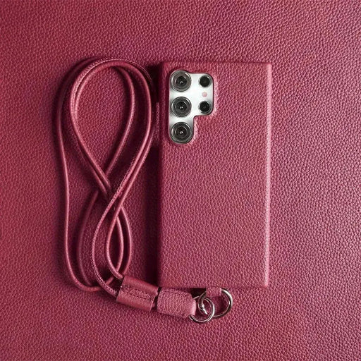 Minimalist Design Leather iPhone Case with Strap - Handmade