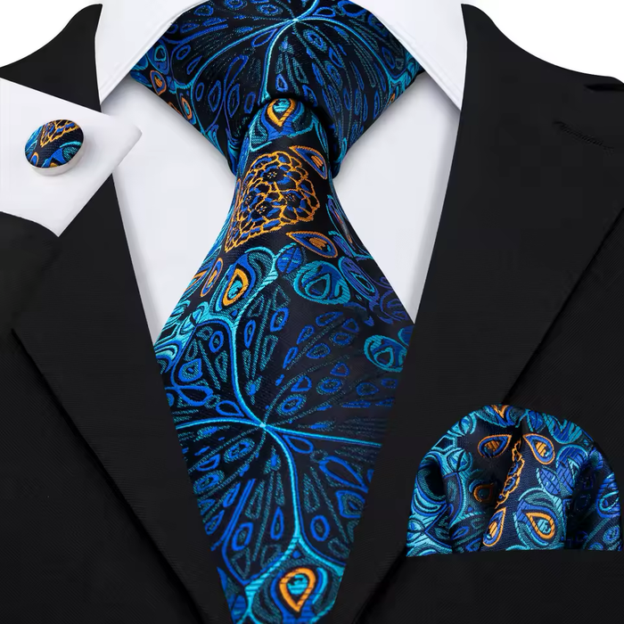 Royal Blue Floral Silk Tie for Classy Men - Elegant Accessory for Formal Occasions