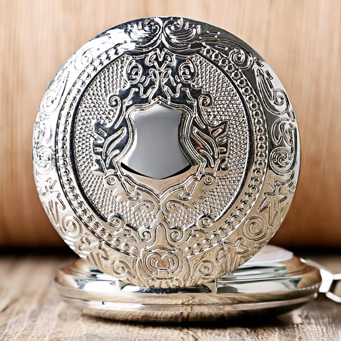 Silver Full Hunter Pocket Watch - Arabic Dial Hand Wind Vintage Gift