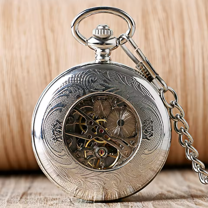 Silver Full Hunter Pocket Watch - Arabic Dial Hand Wind Vintage Gift