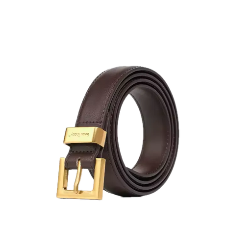 AuraGlow Luxe Waist Belt – Golden Buckle Cowhide Elegance