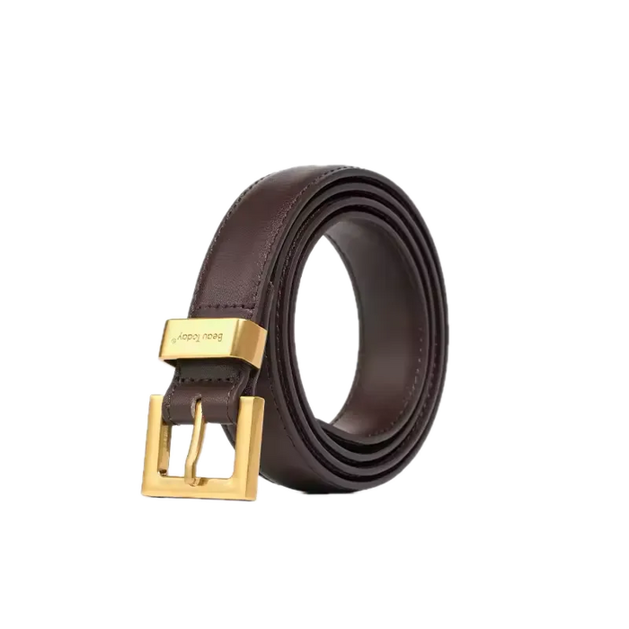 AuraGlow Luxe Waist Belt – Golden Buckle Cowhide Elegance